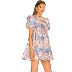 NWT Elliatt x REVOLVE Moxie Puff Sleeve Mini Dress M Blue Multi Floral Mesh